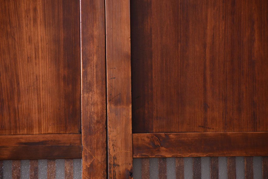 古民具・骨董　大正期　裏ガラス入り!古い格子ガラス帯戸4枚セット