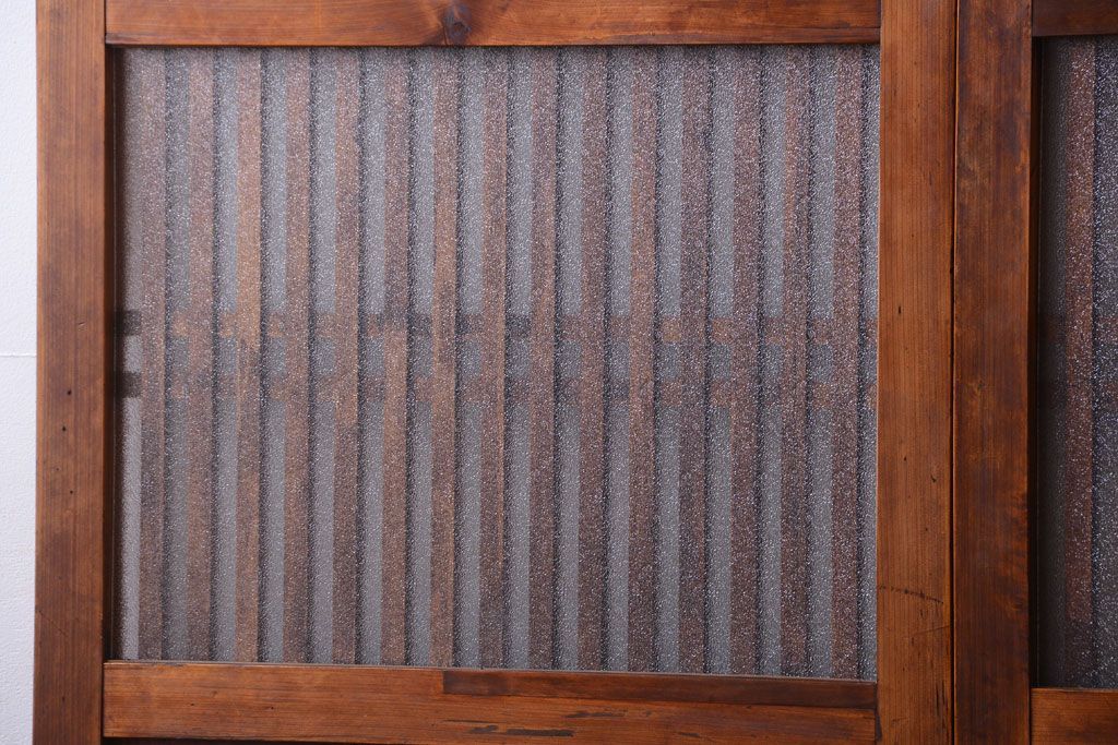 古民具・骨董　大正期　裏ガラス入り!古い格子ガラス帯戸4枚セット