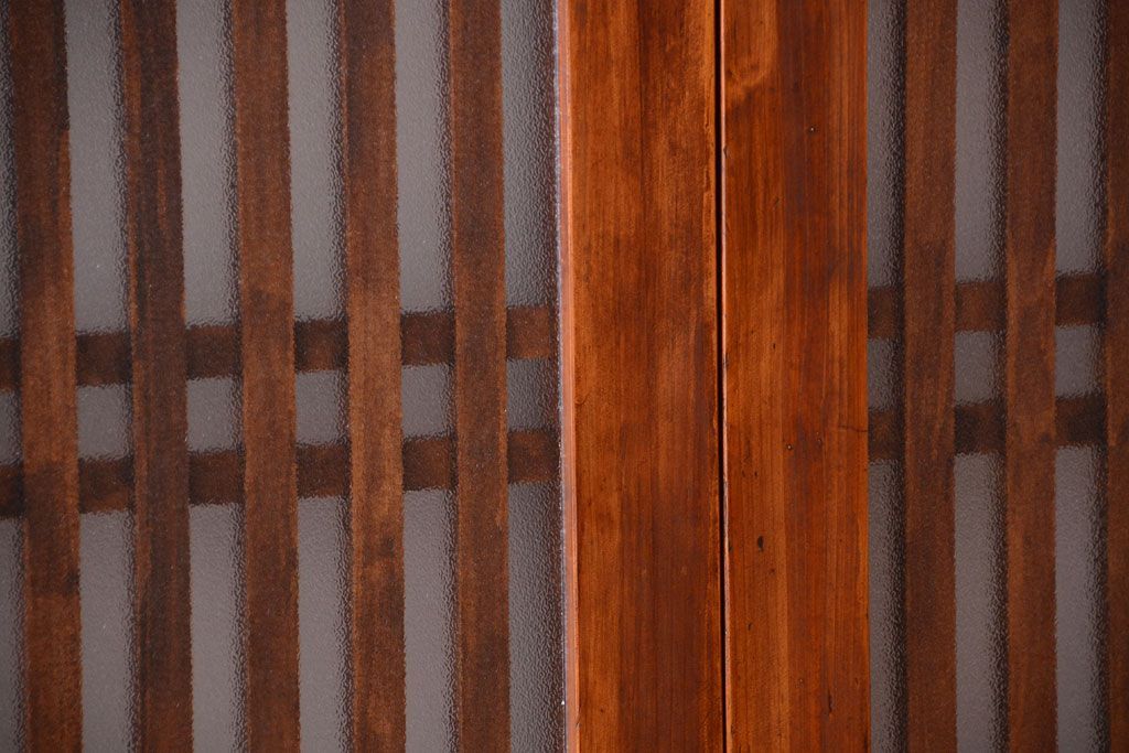 古民具・骨董　大正期　裏ガラス入り!古い格子ガラス帯戸4枚セット