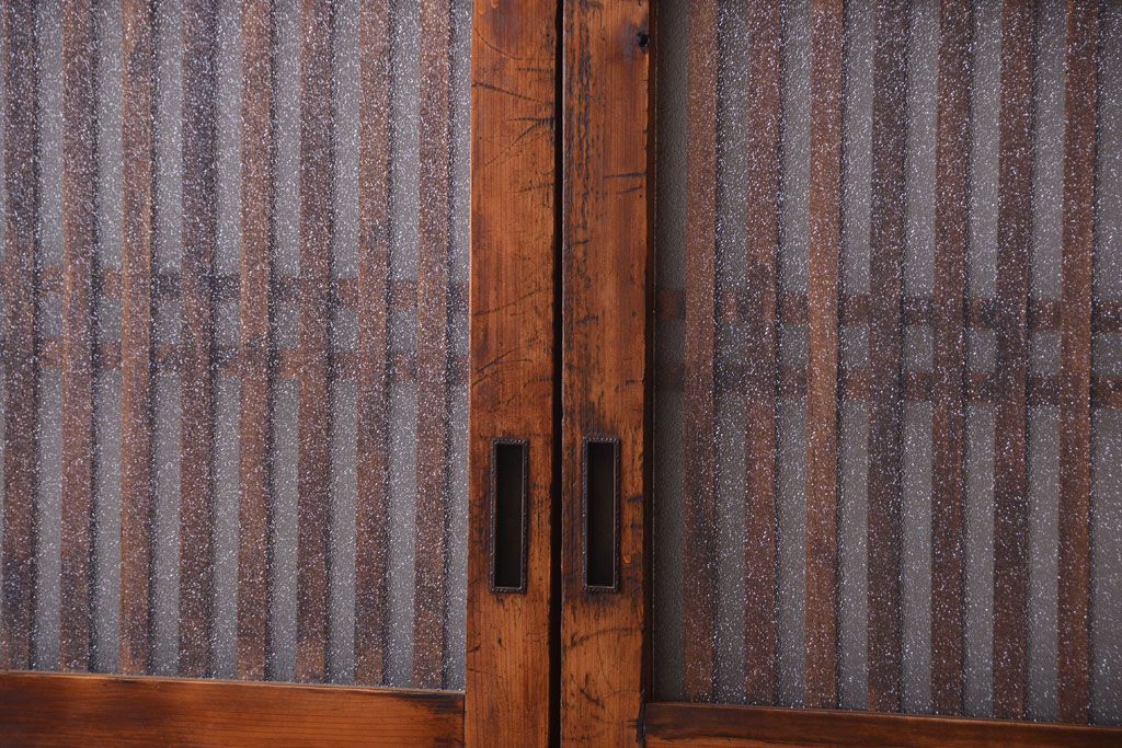 古民具・骨董　大正期　裏ガラス入り!古い格子ガラス帯戸4枚セット