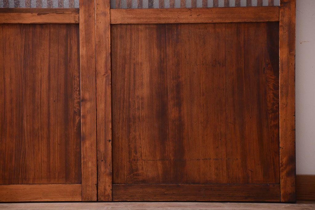 古民具・骨董　大正期　裏ガラス入り!古い格子ガラス帯戸4枚セット