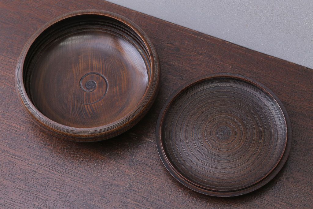 アンティーク雑貨　和製アンティーク　古い木製の蓋付き小物入れ(菓子盆)