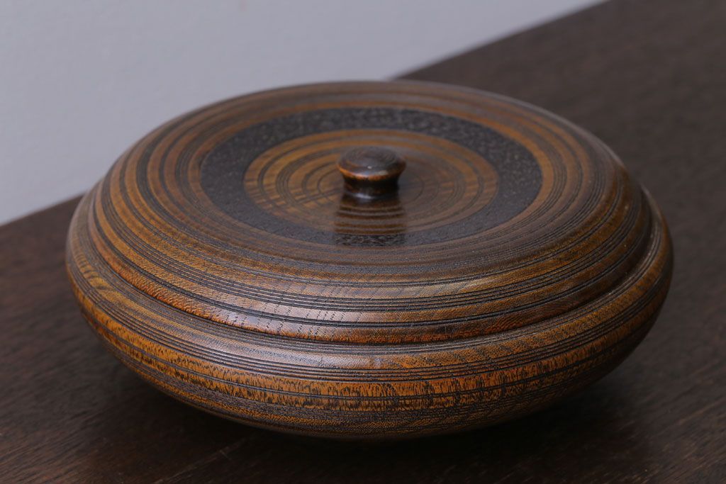 アンティーク雑貨　和製アンティーク　古い木製の蓋付き小物入れ(菓子盆)