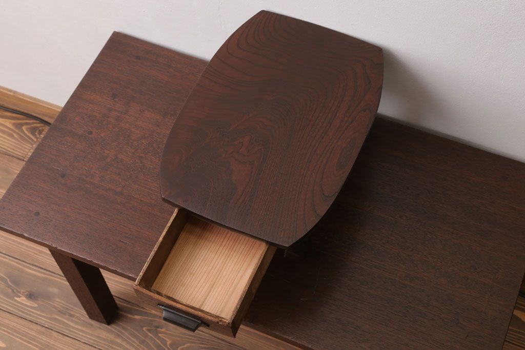 アンティーク家具　和製アンティーク　引き出し付き!古い欅材の小さなテーブル(花台)