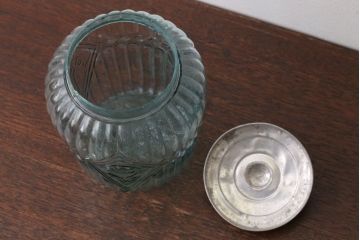 アンティーク雑貨　昭和レトロ　プレスガラスキャンディーポット(砂糖壺)(2)