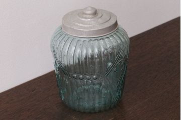 アンティーク雑貨　昭和レトロ　プレスガラスキャンディーポット(砂糖壺)(2)