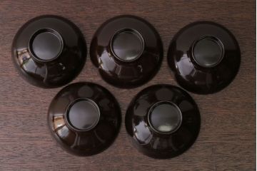 古民具・骨董　図変わり蒔絵の木製椀5客セット(漆器)