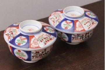 アンティーク雑貨　アンティーク　大正〜昭和初期　色絵茶碗2客セット