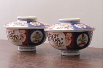 アンティーク雑貨　アンティーク　大正〜昭和初期　色絵茶碗2客セット