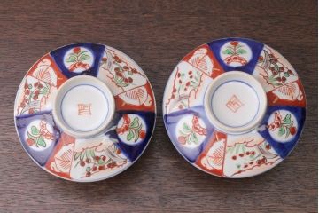 アンティーク雑貨　アンティーク　大正〜昭和初期　色絵茶碗2客セット