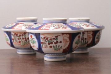 アンティーク雑貨　アンティーク　大正〜昭和初期　色絵茶碗3客セット