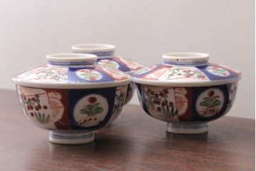 アンティーク雑貨　アンティーク　大正〜昭和初期　色絵茶碗3客セット