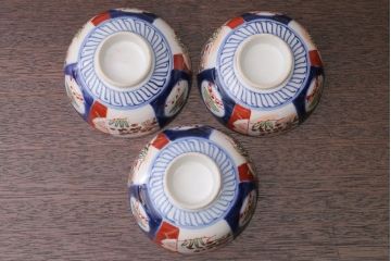 アンティーク雑貨　アンティーク　大正〜昭和初期　色絵茶碗3客セット