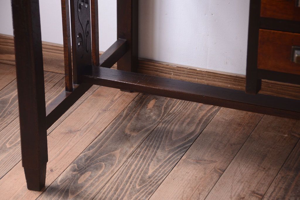 アンティーク家具　大正ロマン　古い木製のアンティーク片袖机(デスク)