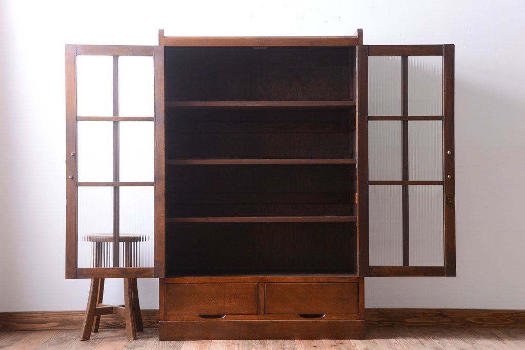 アンティーク家具　和製アンティーク　モールガラス入り!古い木の本箱