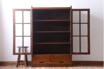 アンティーク家具　和製アンティーク　モールガラス入り!古い木の本箱