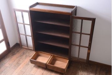 アンティーク家具　和製アンティーク　モールガラス入り!古い木の本箱