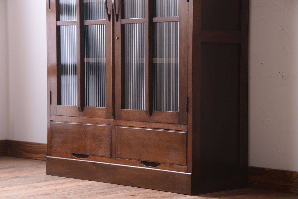 アンティーク家具　和製アンティーク　モールガラス入り!古い木の本箱