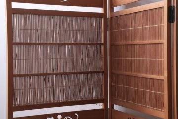 アンティーク雑貨　古民具・骨董　古い木味の四連屏風衝立て(パーテーション)(1)