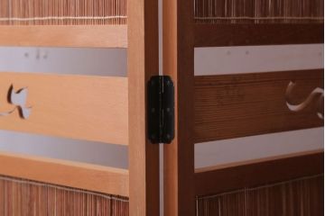 アンティーク雑貨　古民具・骨董　古い木味の四連屏風衝立て(パーテーション)(1)