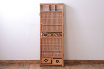 アンティーク雑貨　古民具・骨董　古い木味の四連屏風衝立て(パーテーション)(2)