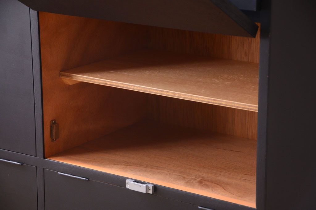 アンティーク家具　アンティーク　シックなブラックペイントの鍵付き下駄箱(2)