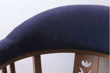 アンティーク家具　和製アンティーク　透かし彫り　オリジナル座面のナラ材製回転椅子(回転イス)