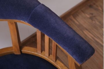 アンティーク家具　和製アンティーク　透かし彫り　オリジナル座面のナラ材製回転椅子(回転イス)