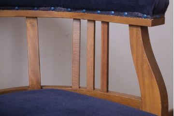 アンティーク家具　和製アンティーク　透かし彫り　オリジナル座面のナラ材製回転椅子(回転イス)