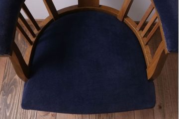 アンティーク家具　和製アンティーク　透かし彫り　オリジナル座面のナラ材製回転椅子(回転イス)