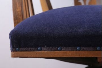 アンティーク家具　和製アンティーク　透かし彫り　オリジナル座面のナラ材製回転椅子(回転イス)