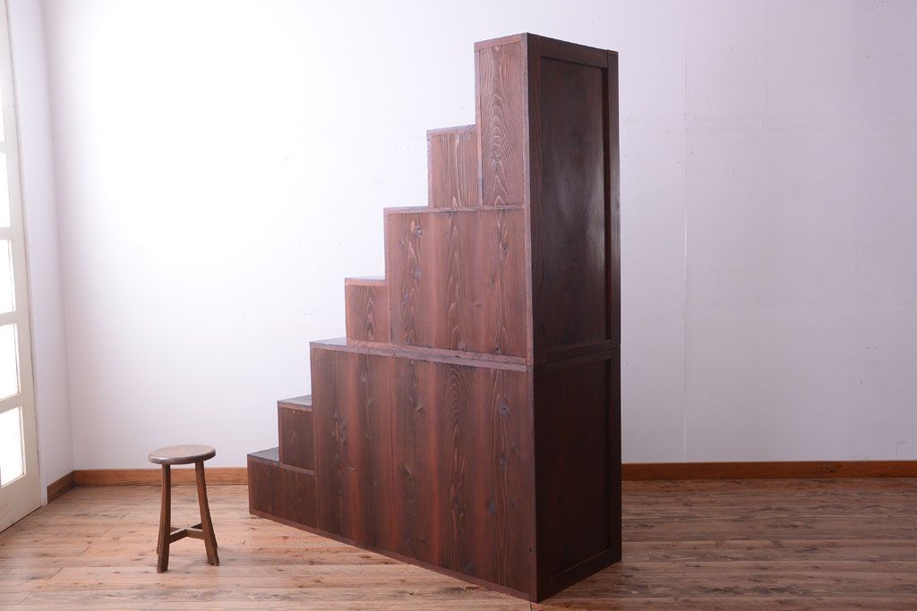 アンティーク家具　古民具・骨董　最高級品　明治期　三方欅材のアンティーク階段箪笥