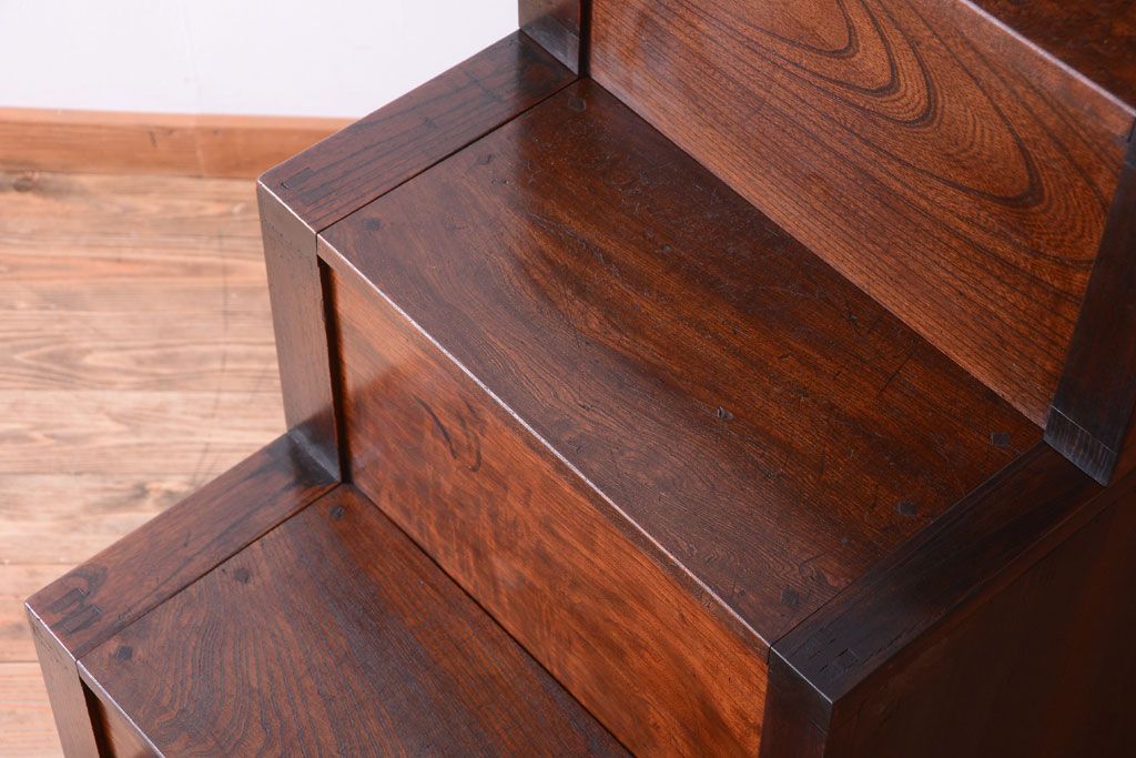 アンティーク家具　古民具・骨董　最高級品　明治期　三方欅材のアンティーク階段箪笥