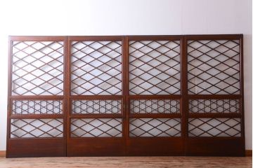 和製アンティーク　菱組子が素晴らしいガラス戸4枚セット