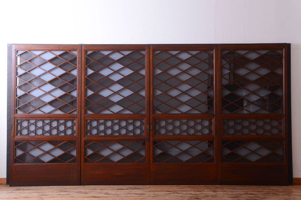 和製アンティーク　菱組子が素晴らしいガラス戸4枚セット