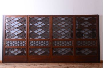 和製アンティーク　菱組子が素晴らしいガラス戸4枚セット