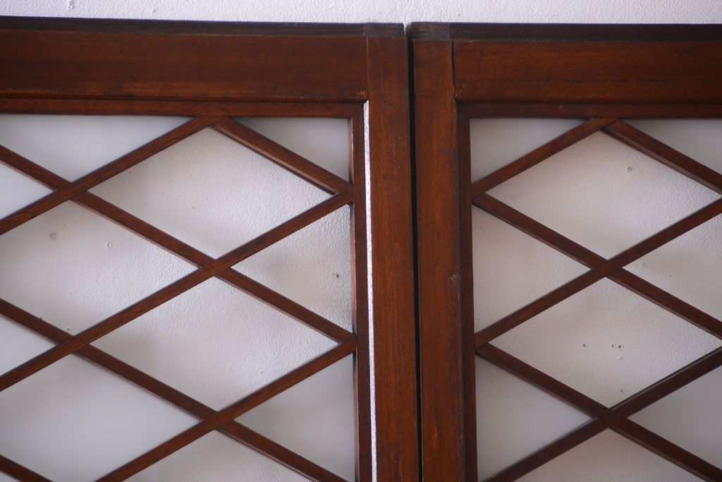 和製アンティーク　菱組子が素晴らしいガラス戸4枚セット