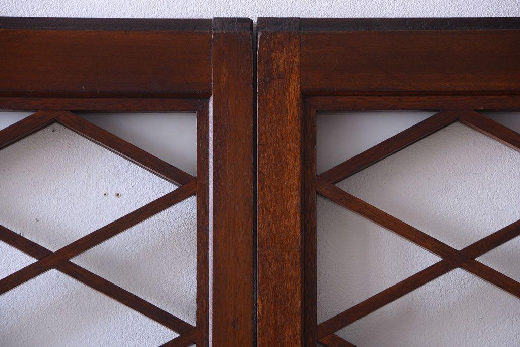 和製アンティーク　菱組子が素晴らしいガラス戸4枚セット