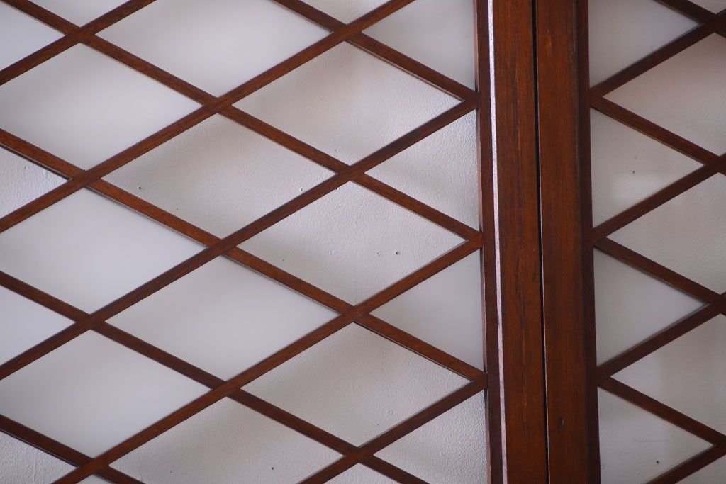 和製アンティーク　菱組子が素晴らしいガラス戸4枚セット