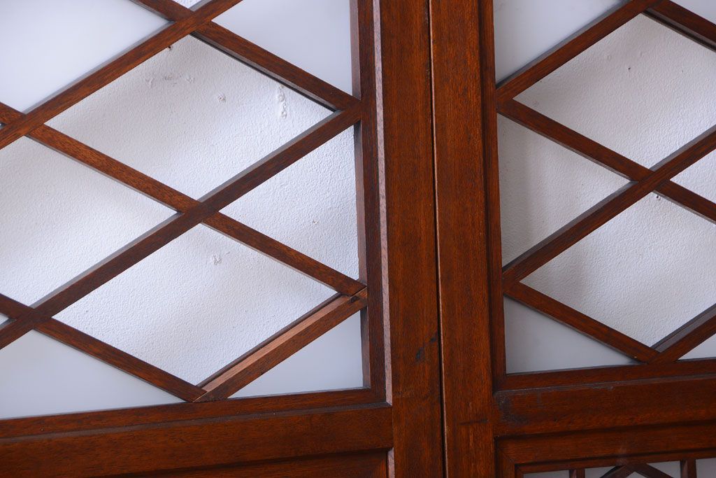 和製アンティーク　菱組子が素晴らしいガラス戸4枚セット