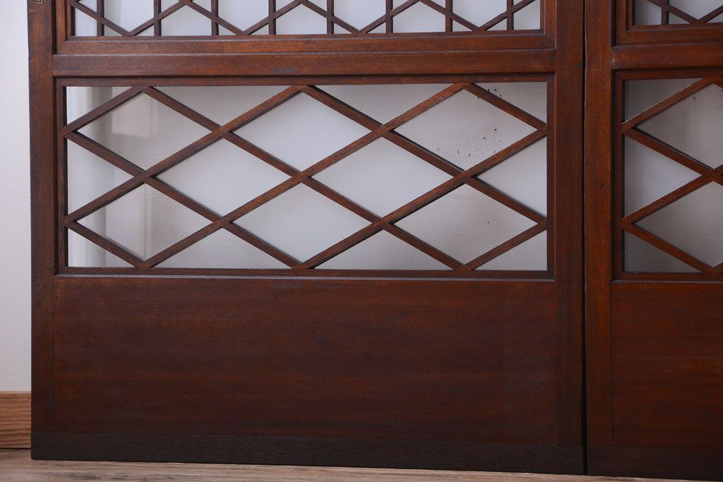 和製アンティーク　菱組子が素晴らしいガラス戸4枚セット