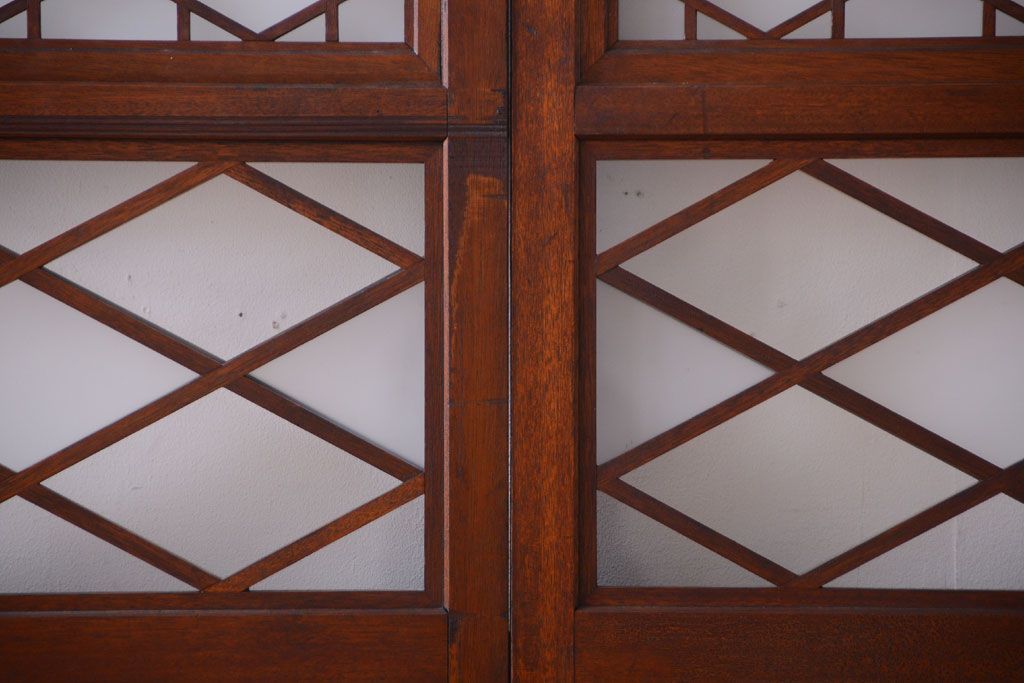 和製アンティーク　菱組子が素晴らしいガラス戸4枚セット