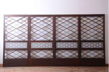 和製アンティーク　菱組子が素晴らしいガラス戸4枚セット