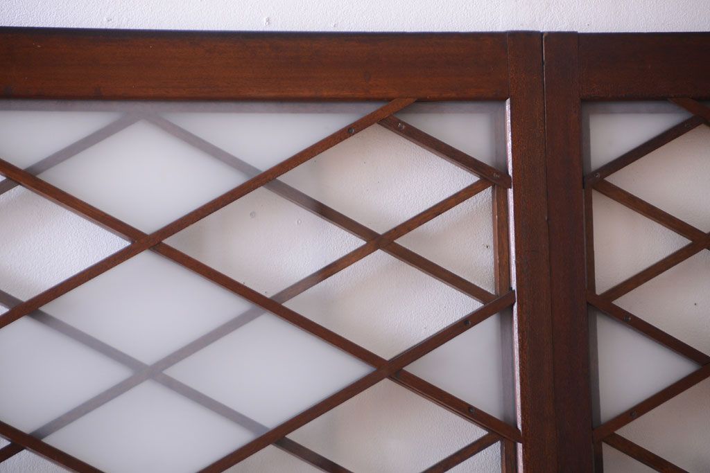 和製アンティーク　菱組子が素晴らしいガラス戸4枚セット