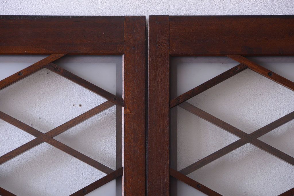 和製アンティーク　菱組子が素晴らしいガラス戸4枚セット