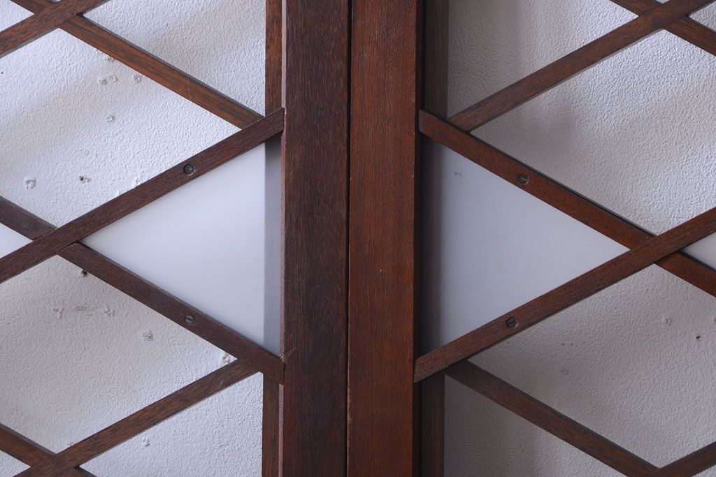 和製アンティーク　菱組子が素晴らしいガラス戸4枚セット