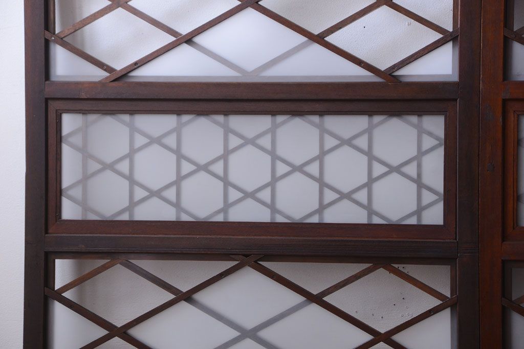 和製アンティーク　菱組子が素晴らしいガラス戸4枚セット