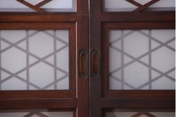 和製アンティーク　菱組子が素晴らしいガラス戸4枚セット