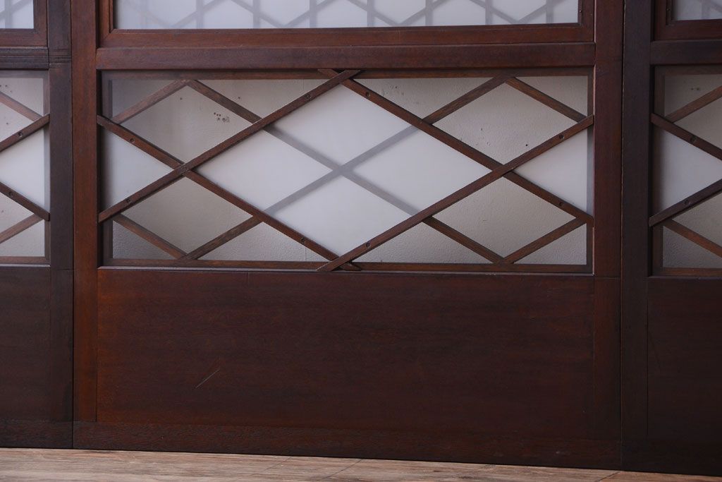 和製アンティーク　菱組子が素晴らしいガラス戸4枚セット