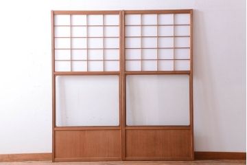 中古　直ガラス障子戸2枚セット(雪見障子戸、引き戸、擦り上げ障子戸、擦上障子戸)(2)